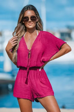 Cupshe Combishort cover up rose jambe large