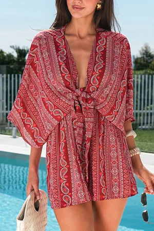 Cupshe Combishort boho jambe large demi manches