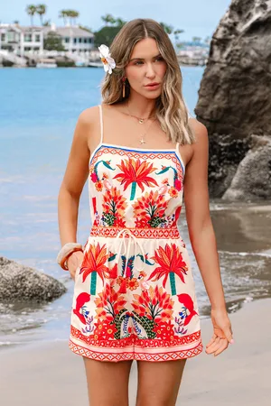 Cupshe Combishort tropical col carré jambe large