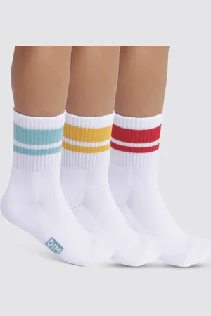 Dim Lot de 3 paires de chaussettes enfant Turquoise Jaune Rouge Sport