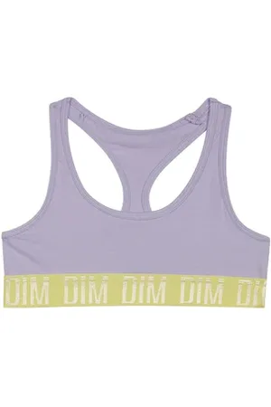Dim Brassière fille coton stretch Lila et bande de maintien Anis Sport