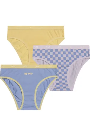Dim Lot de 3 culottes fille coton stretch à motif damier Jaune Les Pockets