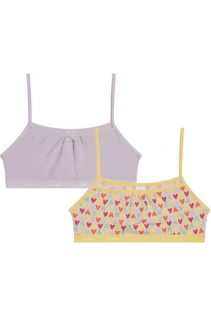 Dim Lot de 2 brassières fille coton stretch Lila à motif coeur Les Pockets