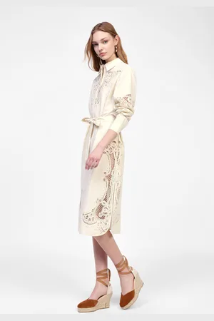 Dixie Robe mi-longue en dentelle avec col classique
