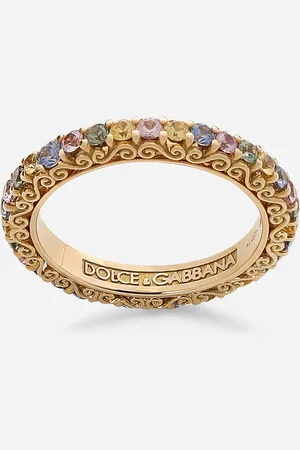Dolce & Gabbana Heritage Band Ring In Yellow 18kt Gold With Multicoloured Sapphires - Femme Bagues 46