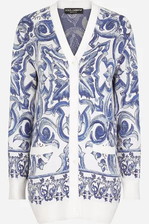 Dolce & Gabbana Cardigan En Soie Jacquard À Motif Majoliques - Femme Pulls 36