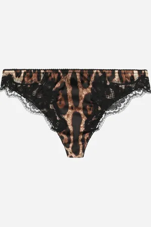 Dolce & Gabbana Tanga En Satin À Imprimé Léopard Et Dentelle - Femme Lingerie Imprim� Animalier Coton 1