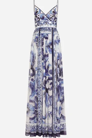 Dolce & Gabbana Robe Longue En Mousseline À Imprimé Majoliques - Femme Robes Bleu 46