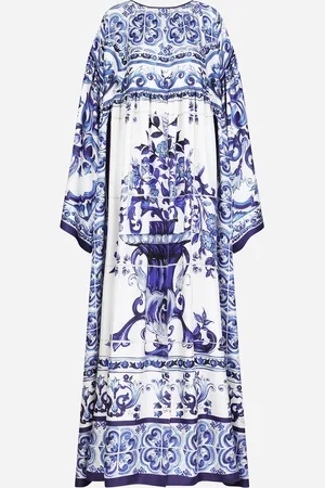 Dolce & Gabbana Caftan En Sergé De Soie À Imprimé Majoliques - Femme Robes Bleu 36