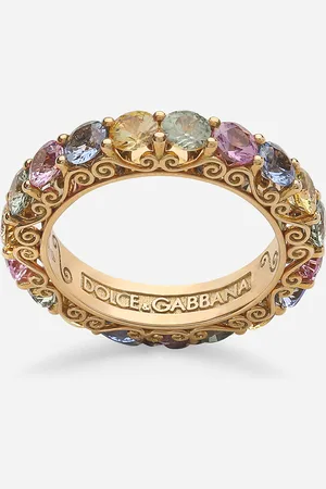 Dolce & Gabbana Heritage Band Ring In Yellow 18kt Gold With Multicoloured Sapphires - Femme Bagues 48