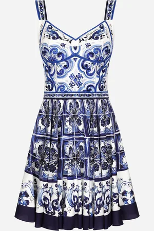 Dolce & Gabbana Robe Courte À Imprimé Majoliques - Femme Robes Bleu Soie 46