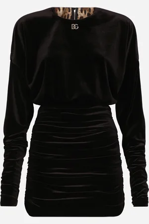 Dolce & Gabbana Robe Drapée Courte En Velours À Logo Dg - Femme Robes 42