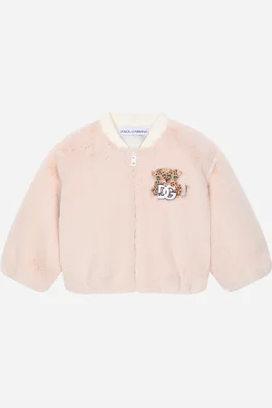 Dolce & Gabbana Bomber En Fausse Fourrure Avec Écusson Bébé Léopard Brodé - Femme Manteaux Et Hauts Fourrure Synth�tique 3/6 Months