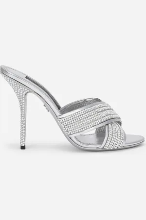 Dolce & Gabbana Mules En Crystal Mesh - Femme Mules Et Sabots Argent Satin 35