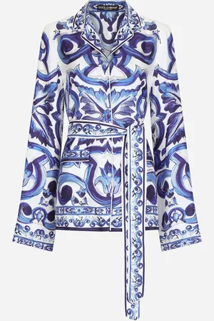 Dolce & Gabbana Chemise De Pyjama En Sergé À Imprimé Majoliques - Femme Tops Et Chemisiers Bleu Soie 42