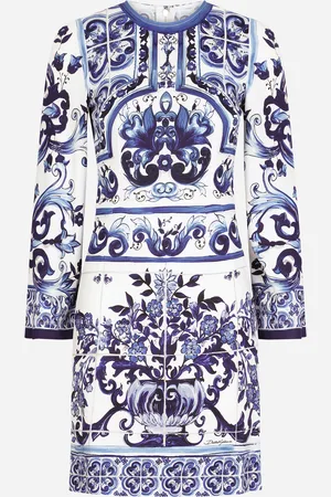 Dolce & Gabbana Robe Courte En Organsin À Imprimé Majoliques - Femme Robes Bleu 36