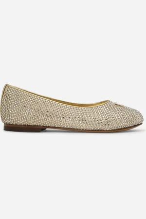 Dolce & Gabbana Ballerines En Satin Et Strass Thermocollants À Logo Dg - Femme Chaussures (24-38) Or 24
