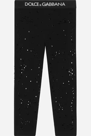 Dolce & Gabbana Leggings En Interlock Avec Strass Thermocollants - Femme Pantalons Et Jupes 6 Years