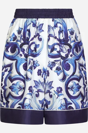 Dolce & Gabbana Short De Pyjama En Sergé À Imprimé Majoliques - Femme Pantalons Et Shorts Bleu Soie 40