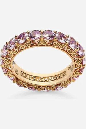 Dolce & Gabbana Heritage Band Ring In Yellow 18kt Gold With Pink Sapphires - Femme Bagues 46