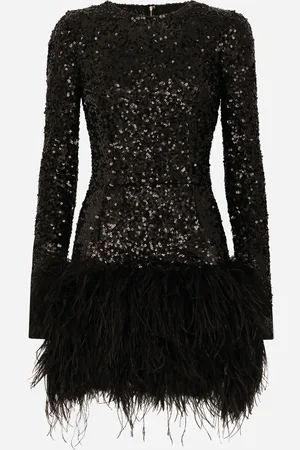 Dolce & Gabbana Robe Courte À Paillettes Et Bordure En Plumes - Femme Robes 38