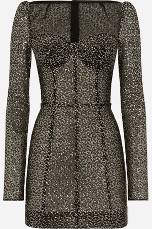 Dolce & Gabbana Robe Bustier Courte À Manches Longues Et Paillettes - Femme Robes Multicolore 40