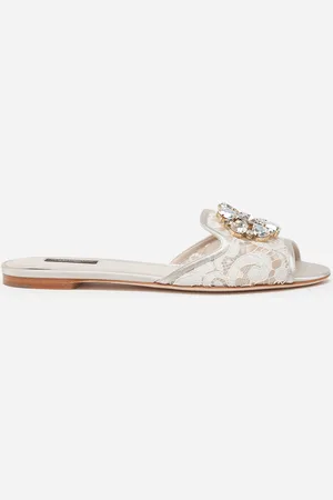 Dolce & Gabbana Mules En Dentelle À Cristaux - Femme Mules Et Sabots Gris Dentelle 35