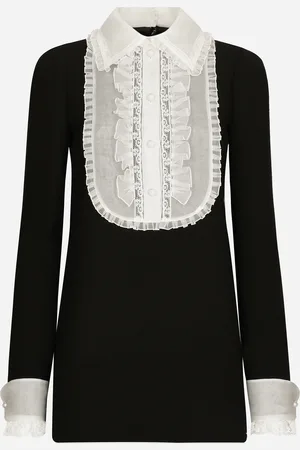 Dolce & Gabbana Robe Courte En Crêpe De Laine Avec Plastron En Organza - Femme Robes Laine 40