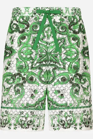 Dolce & Gabbana Bermuda De Jogging En Dentelle Travaillée Au Crochet Imprimée Majoliques - Homme Pantalons Et Shorts 48