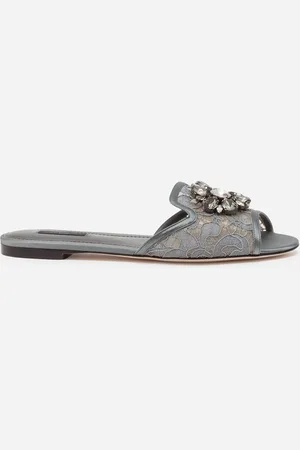 Dolce & Gabbana Ballerines En Dentelle À Cristaux - Femme Mules Et Sabots Gris Dentelle 36