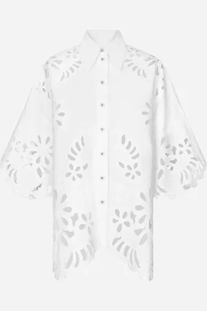 Dolce & Gabbana Chemise Oversize En Coton Avec Broderie Ajourée - Femme Tops Et Chemisiers 36