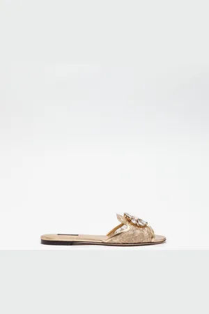 Dolce & Gabbana Mules En Dentelle À Cristaux - Femme Mules Et Sabots Or 35