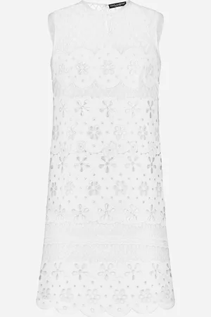 Dolce & Gabbana Robe Courte En Coton Avec Broderie Ajourée - Femme Robes 38