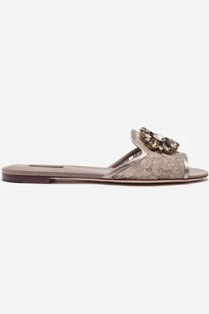 Dolce & Gabbana Mules En Dentelle À Cristaux - Femme Mules Et Sabots Beige 35.5