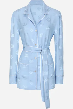 Dolce & Gabbana Chemise De Pyjama À Manches Longues En Satin De Soie Jacquard Avec Logo Dg - Femme Tops Et Chemisiers 38