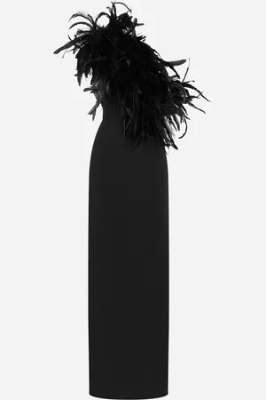 Dolce & Gabbana Longue Robe Asymétrique En Cady Stretch Avec Encolure En Plumes - Femme Robes Viscose 36