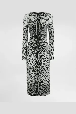 Dolce & Gabbana Robe Fourreau Mi-longue En Charmeuse À Léopard - Femme Robes Soie 40