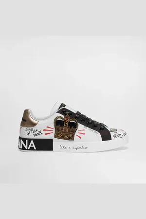 Dolce & Gabbana Portofino Sneakers In Printed Nappa Calfskin With Patch - Homme Sneakers Cuir 39