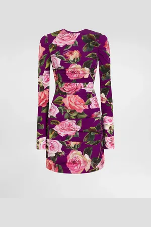 Dolce & Gabbana Robe Midi Fourreau Drapée En Charmeuse À Roses - Femme Robes 36