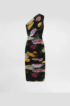 Dolce & Gabbana Robe Mi-longue Asymétrique En Tulle À Pivoines Et Roses - Femme Robes 38
