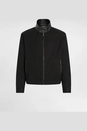 Dolce & Gabbana Blouson En Cuir Et Tissu Technique Avec Col Montant Et Plaquette - Homme Manteaux Et Blousons 46