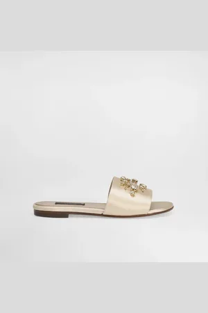 Dolce & Gabbana Mules Plates En Satin Avec Broderie Et Logo Dg - Femme Chaussures (24-38) Or 30