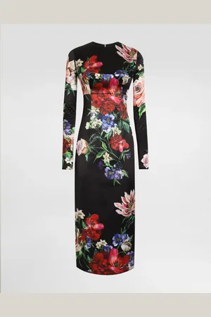 Dolce & Gabbana Robe Mi-longue Ras-de-cou En Satin À Fleurs - Femme Robes 42