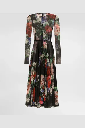 Dolce & Gabbana Robe Mi-longue Avec Jupe Patineuse En Mousseline À Fleurs - Femme Robes 40