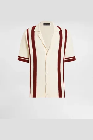 Dolce & Gabbana Chemise Polo En Maille De Coton Avec Rayure En Intarsia - Homme Pulls 48