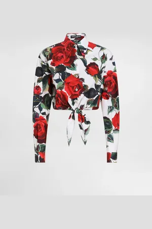 Dolce & Gabbana Chemise Courte En Coton Avec Nœud Et Roses - Femme Tops Et Chemisiers 36