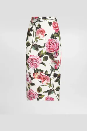 Dolce & Gabbana Jupe Mi-longue En Coton Jacquard À Roses - Femme Jupes 38