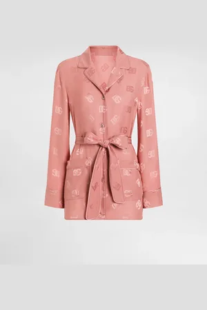 Dolce & Gabbana Long-sleeved Silk Jacquard Pajama Shirt With Dg Logo - Femme Tops Et Chemisiers 36