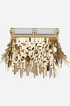 Dolce & Gabbana Sac En Cuir Nappa Mordoré Avec Broderie Franges - Femme Petits Sacs Et Pochettes Or Onesize