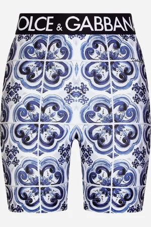 Dolce & Gabbana Short Cycliste En Jersey À Imprimé Majoliques - Femme Pantalons Et Shorts Bleu 40